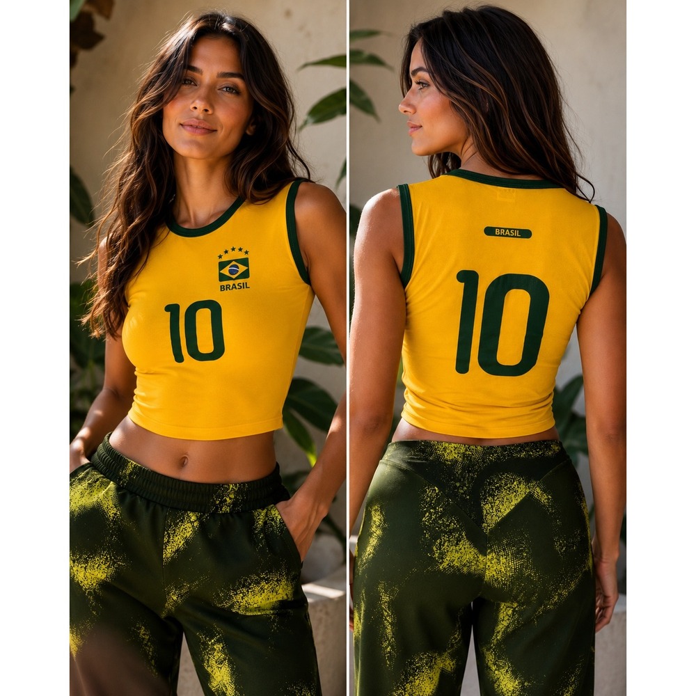 Brasil Soccer # 10 Crop Tank Top Yellow Green | size 6 | B-1845